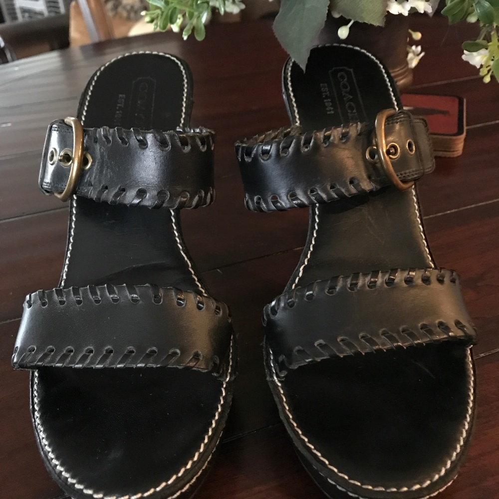 COACH KENDRA WHIP STITCHING PLATFORM SANDALS BLACK